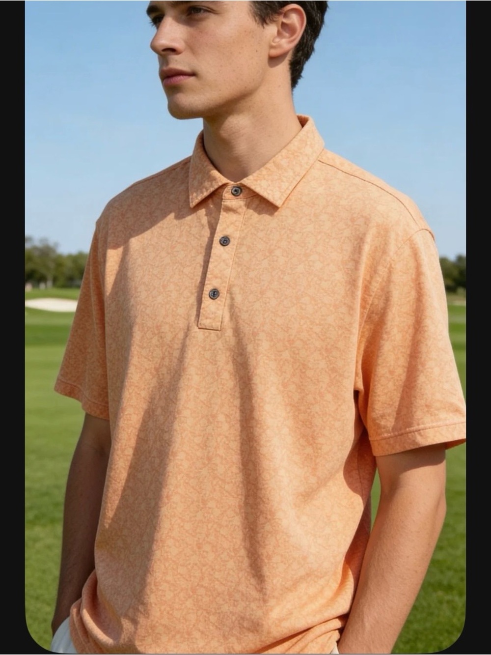 FootJoy Shirt Mens XL Peach Orange Floral Print Golf Performance Polo Short Slv